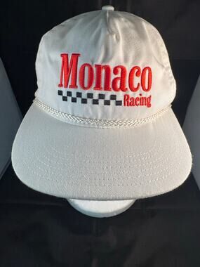 Vintage Monoco Racing Rope Snapback Hat White Checkered Flag Heat Street Cap USA